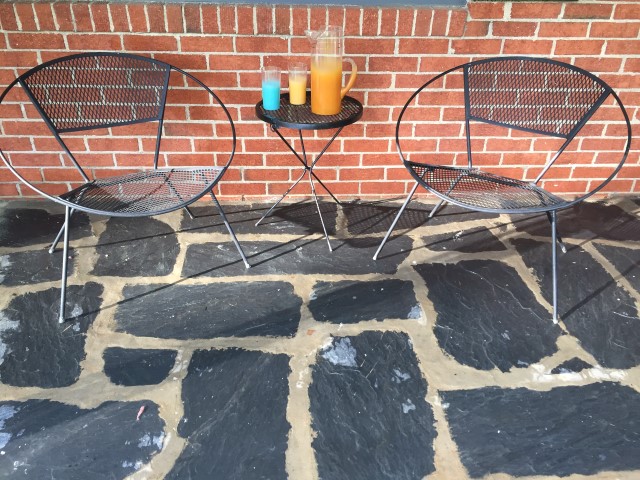 mid century modern iron mesh patio set Saltorini