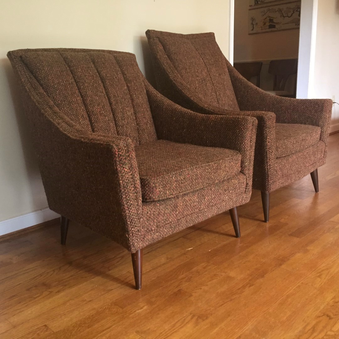 Mid Century Modern Pair of Upholstered Lounge Chairs - EPOCH