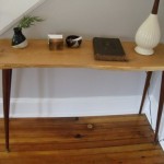 console table with natural edge oak slab