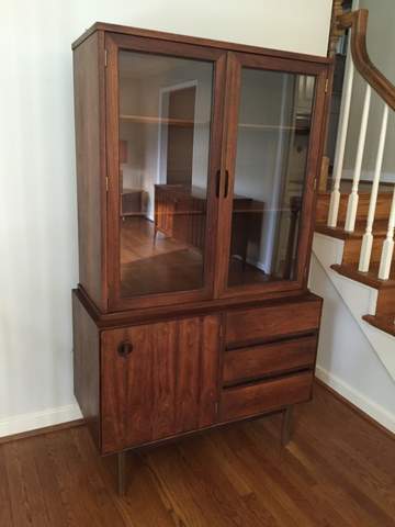 mid century modern walnut and rosewood curio cabinet by stanley furniture