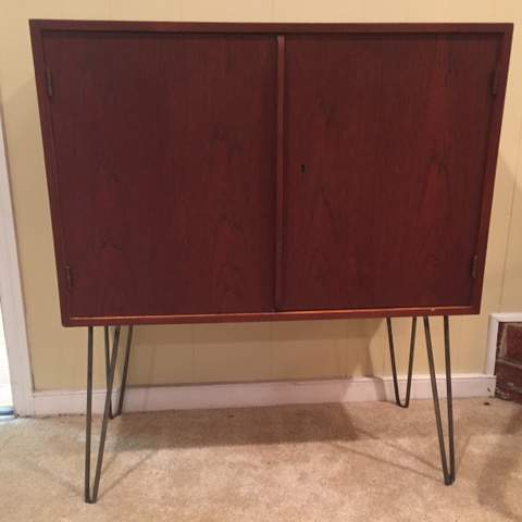 mid-century rosewood cabinet hairpin legs