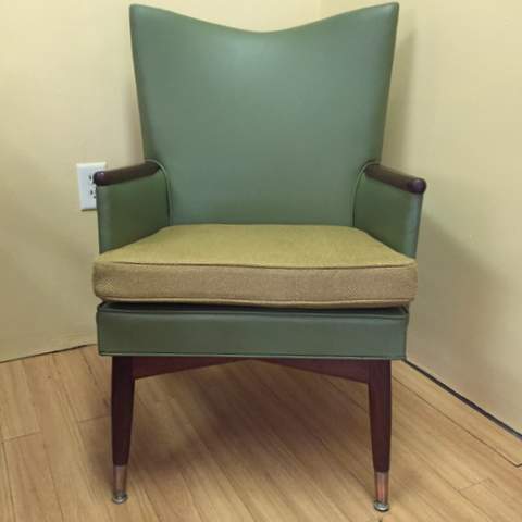 mid century armchair avocado vinyl bow tie back rest