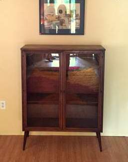 mid century broyhill sculptra display cabinet walnut