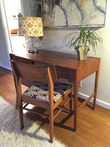 mid century modern walnut desk by drexel parallel