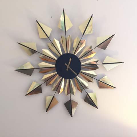 mid century modern brass starburst wall clock