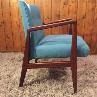 vintage mid century modern jens risom walnut arm chair teal