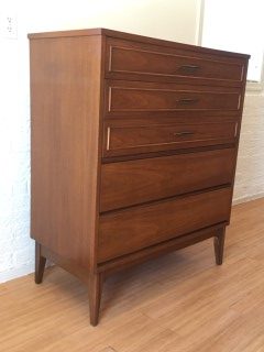 mid century modern walnut highboy and nightstand by Dixie Furniture Co.
