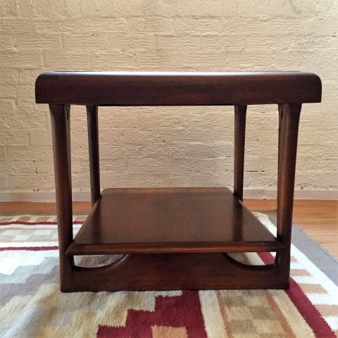 mid century modern walnut end tables shelf Lane Furniture 1966