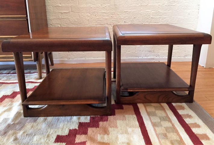mid century modern walnut end tables shelf Lane Furniture 1966