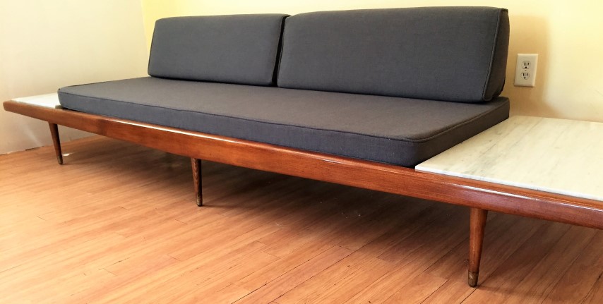 mid century modern restored daybed marble side tables