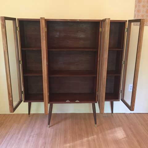 mid century modern walnut display cabinet glass fronted