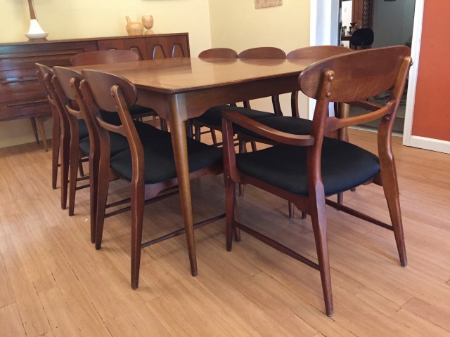mid century modern walnut dining set danish style 8 chairs
