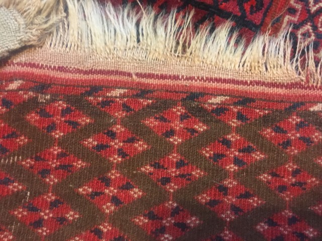 vintage turkoman tribal rug red blue