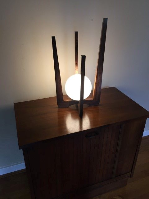 hand crated walnut table lamp mid century modern style