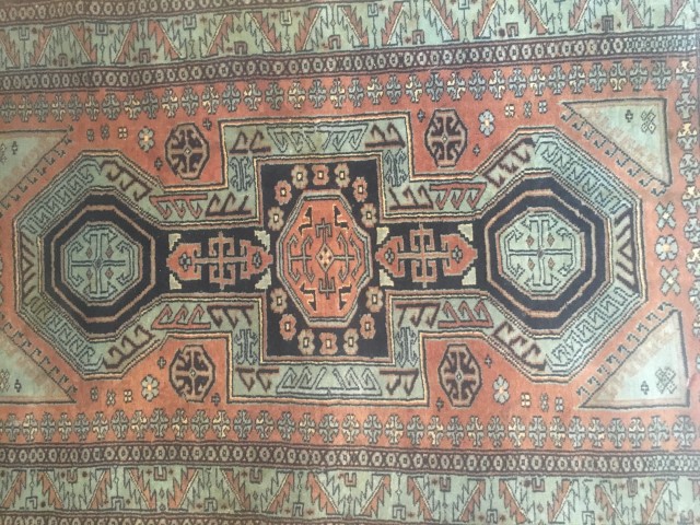 hand knotted area rug teal brown