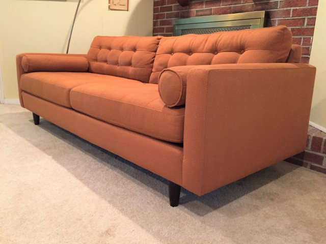 mid century modern style burnt orange sofa