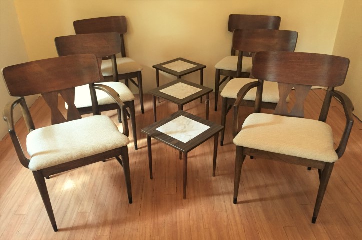 mid century modern diamond back walnut dining chairs