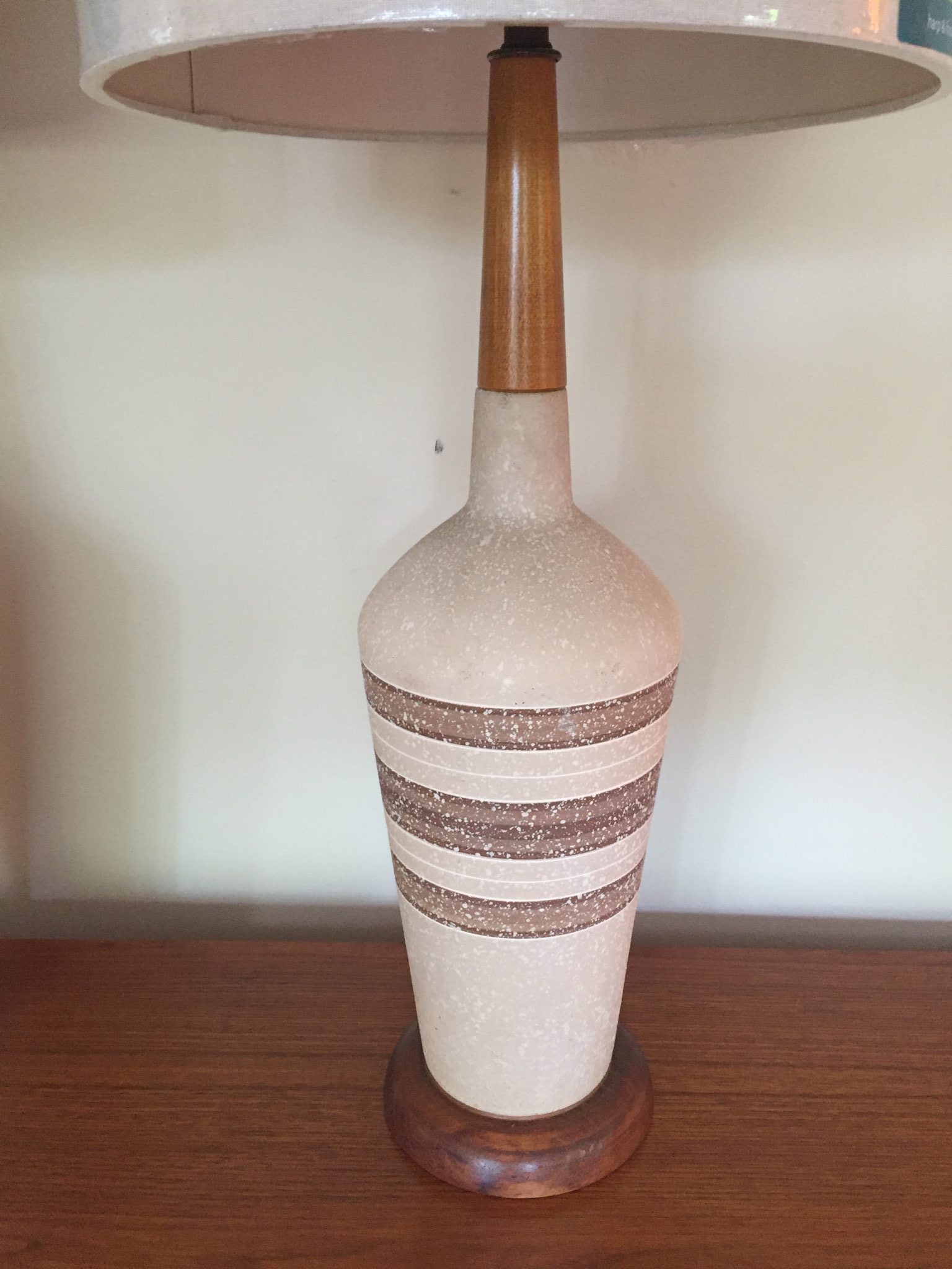 mid century modern ceramic lamps walnut accents
