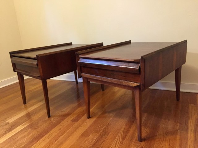 mid century modern walnut end tables first edition by Lane