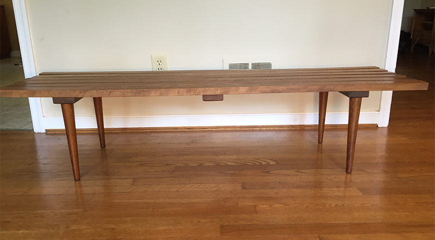 mid century modern vintage wood slat coffee table