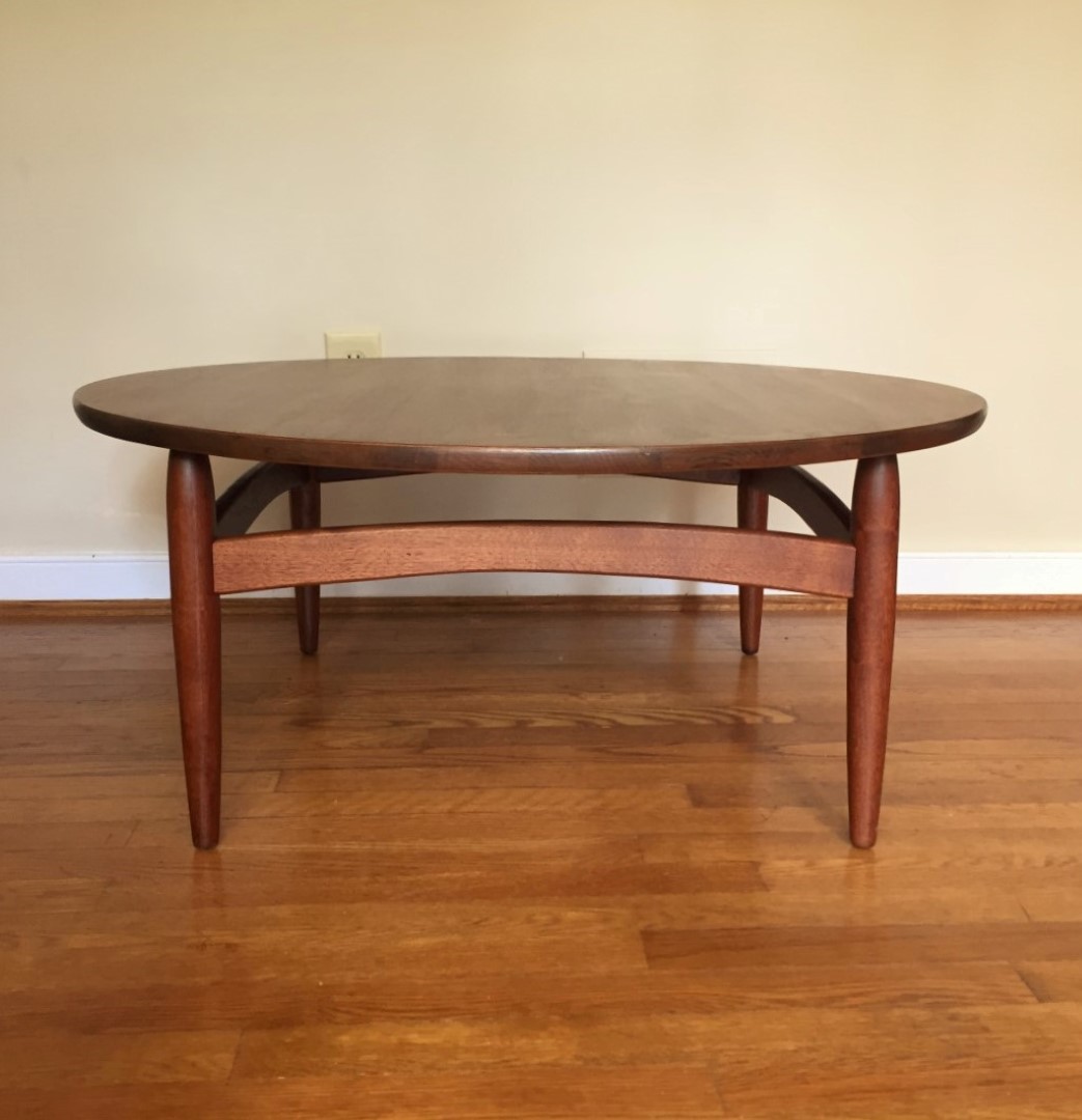 Vintage mid century modern circular walnut coffee table