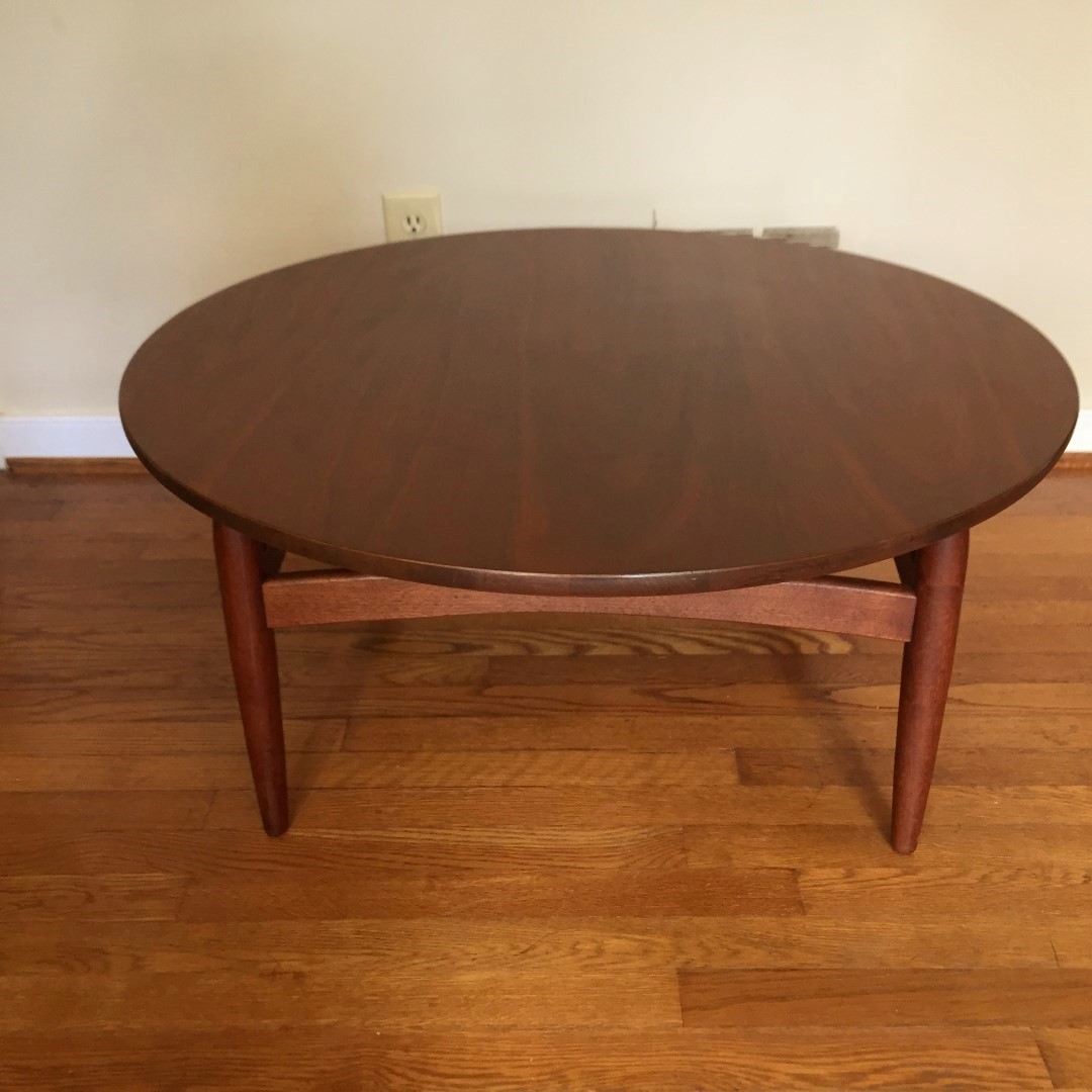 Vintage mid century modern circular walnut coffee table
