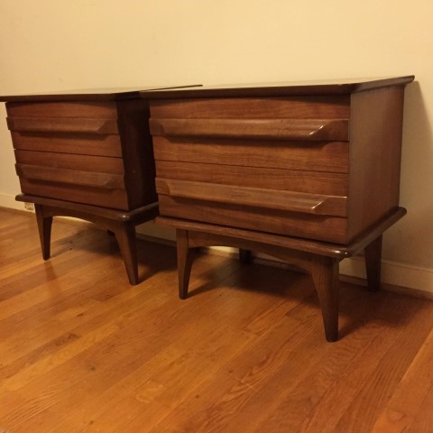 mid century modern nightstands with 2 drawers by United