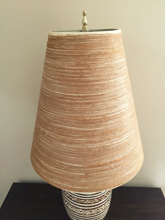 Lotte and Gunnar Bostlund Stoneware Table Lamp With Original Fiberglass and Jute Shade