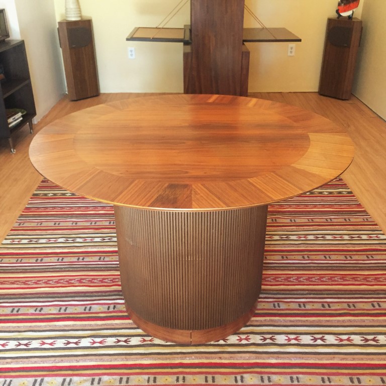 mid-century-modern-circular-walnut-dining-table-andre-bus-Lane-first-edition-collection