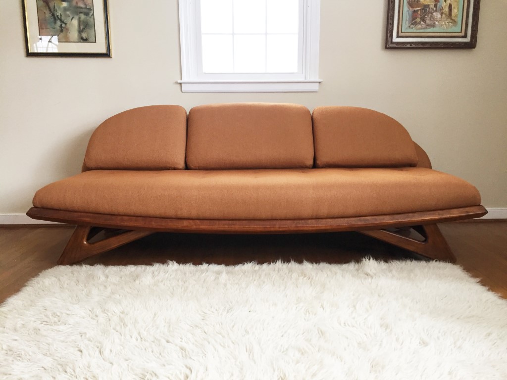 mid century modern walnut framed sofa by Adrian Pearsall for Lane