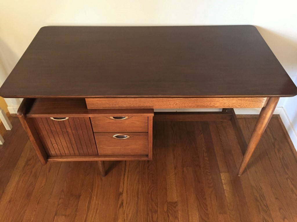 mid century modern walnut desk hooker