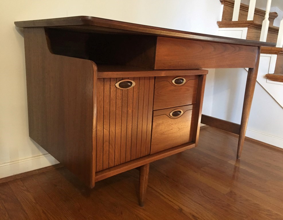 mid century modern walnut desk hooker