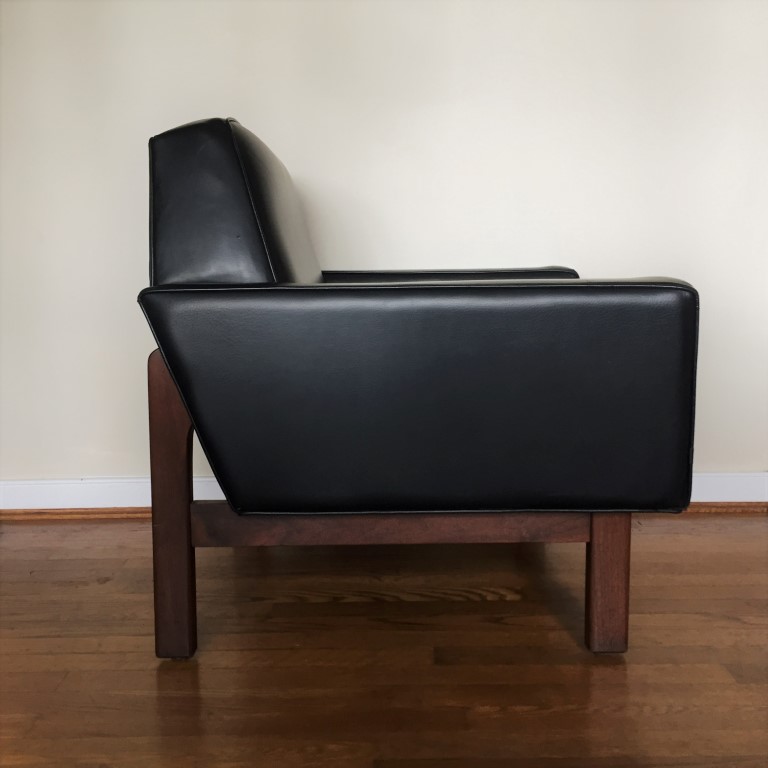mid century modern leather armchair walnut frame