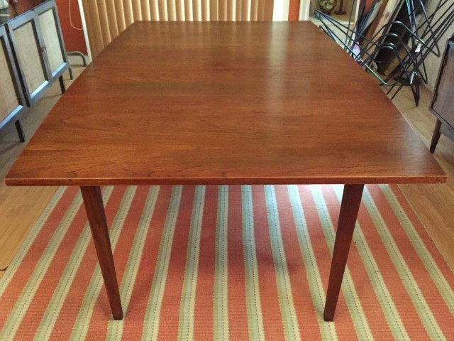mid century modern walnut dining table, refinished
