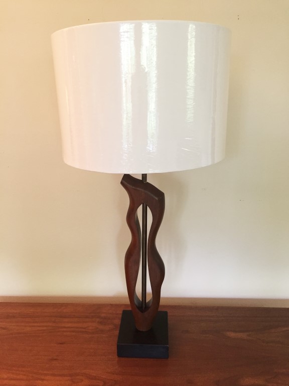 mid century modern sculpted walnut table lamp