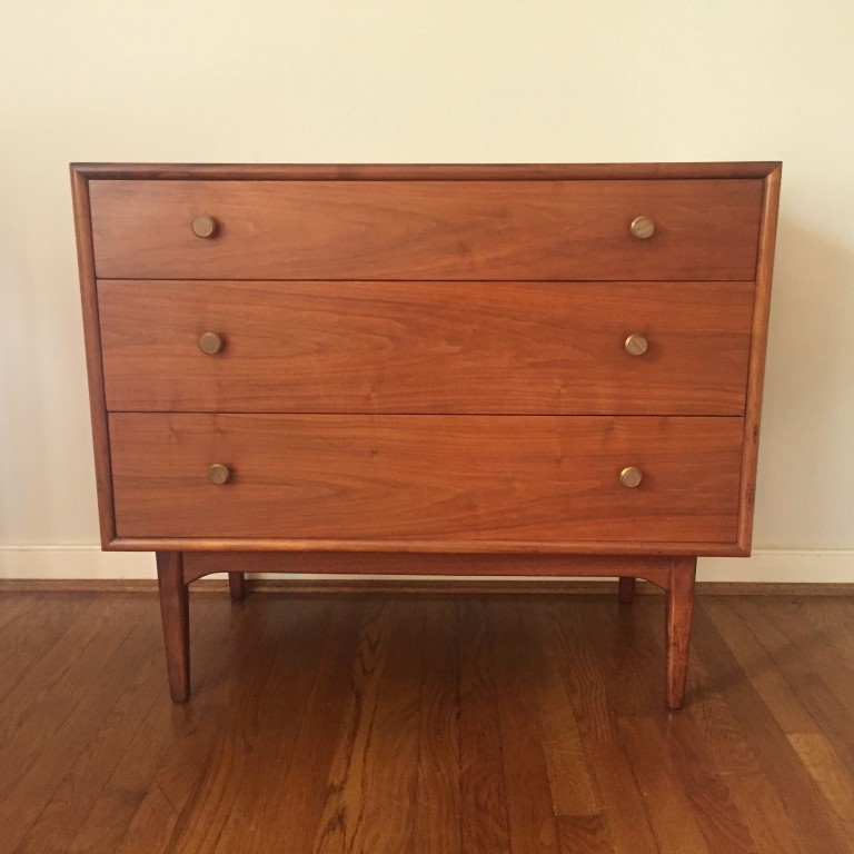 vintage mid century three drawer walnut chest drexel declaration