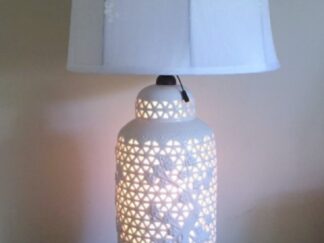 blanc de chine porcelain table lamps hand painted silk shades mid century