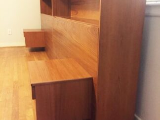 danish modern teak king headboard bookcase, lighting nightstands
