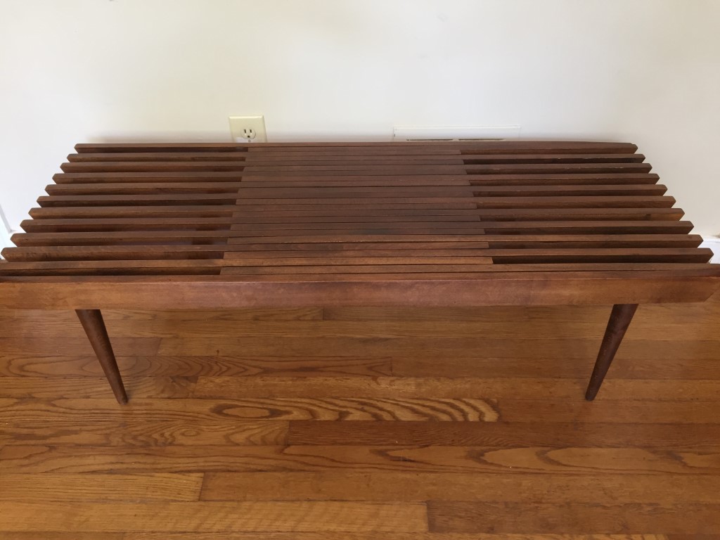 mid century modernr expandable wood slat coffee table