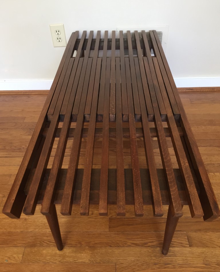 mid century modernr expandable wood slat coffee table