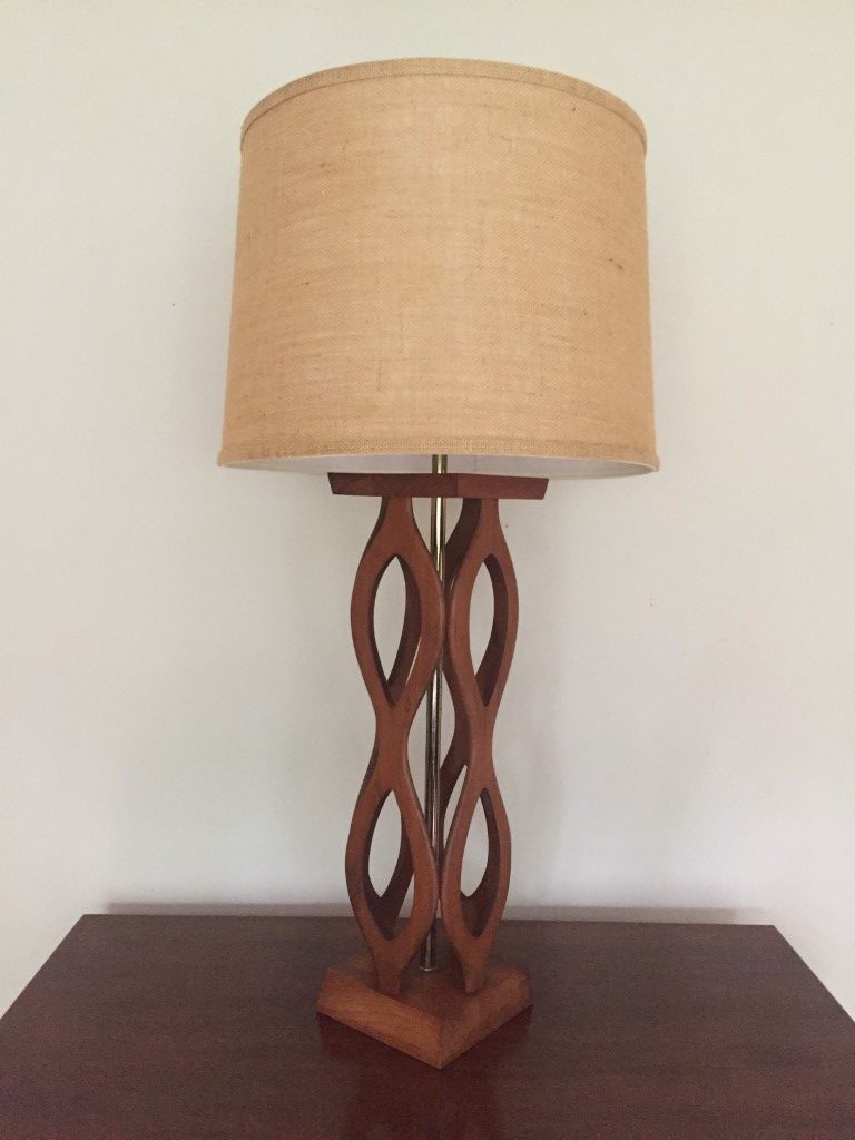 braided sculpted walnut brass table lamp
