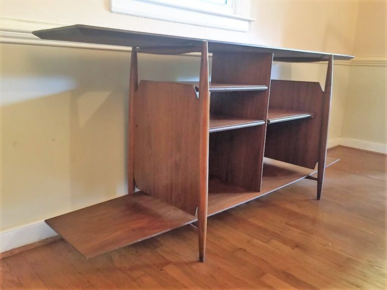 Mid Century Modern Open Storage Credenza with Surfboard Profile EPOCH