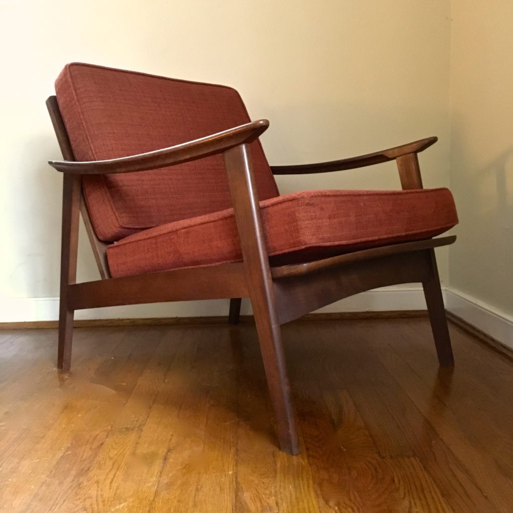 Mid Century Modern Cushioned Wood Framed Lounge Chair Inspired by Hans