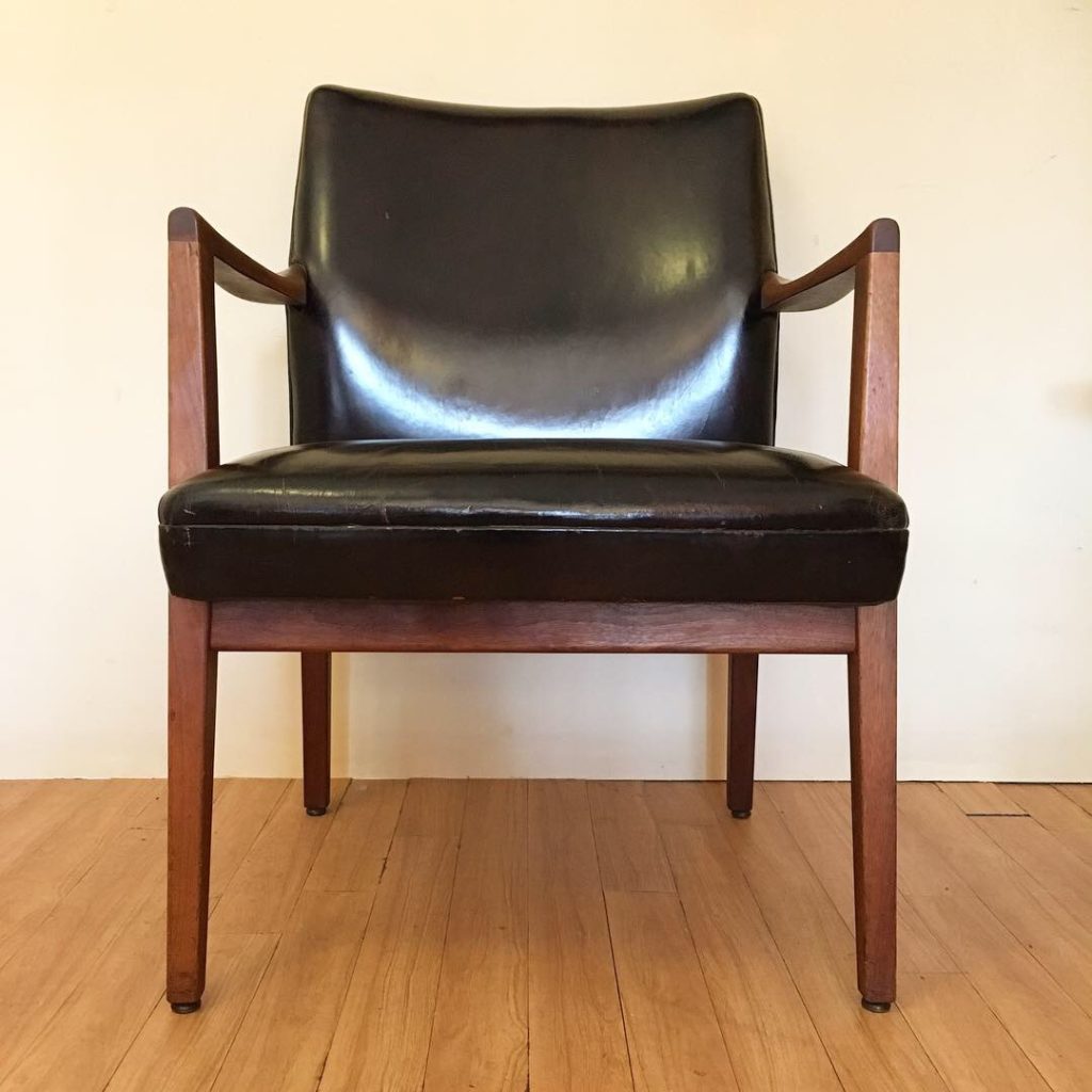 Mid Century Modern Walnut Framed Office Chair with Black