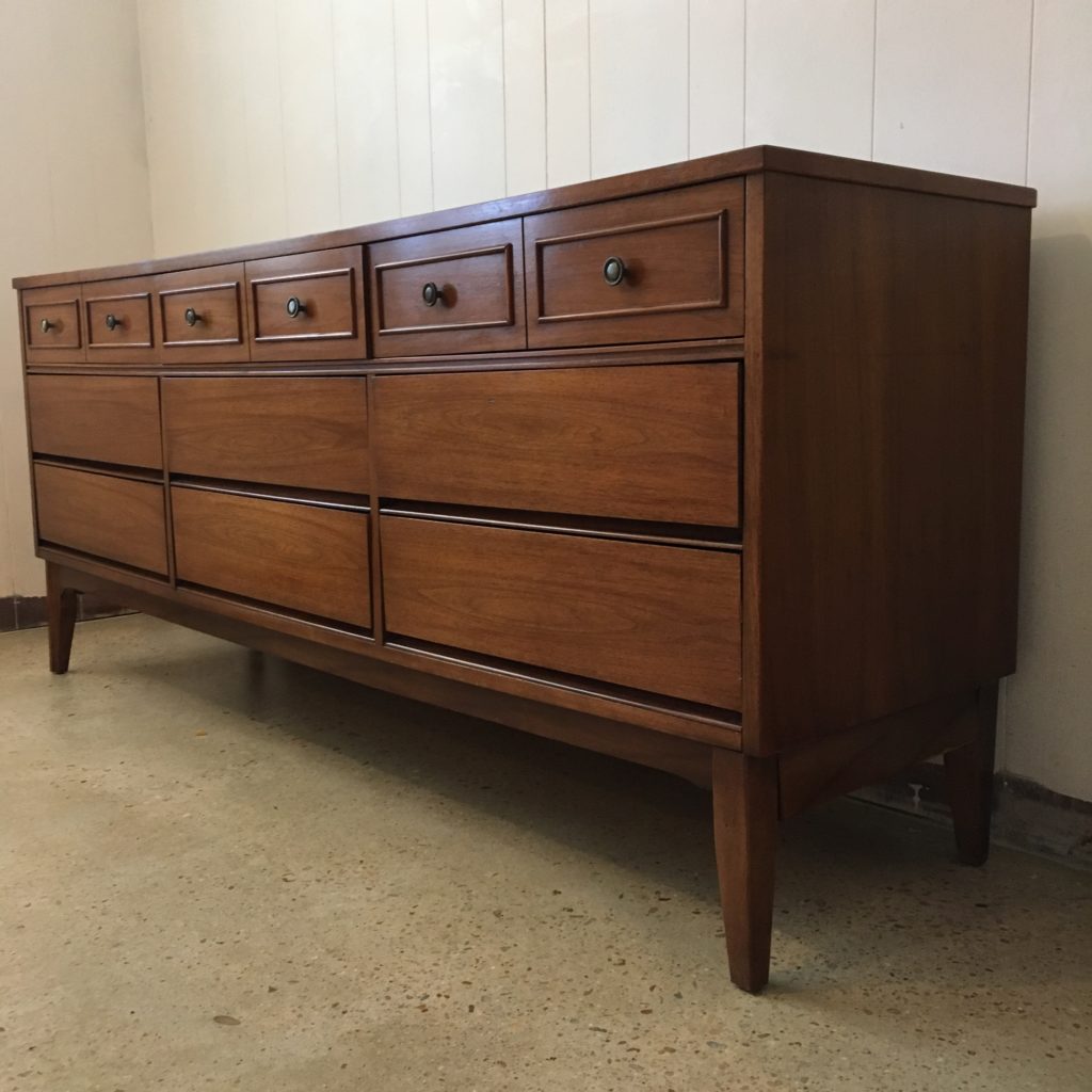 Mid Century Modern Walnut Triple Lowboy Dresser by Dixie Furniture EPOCH