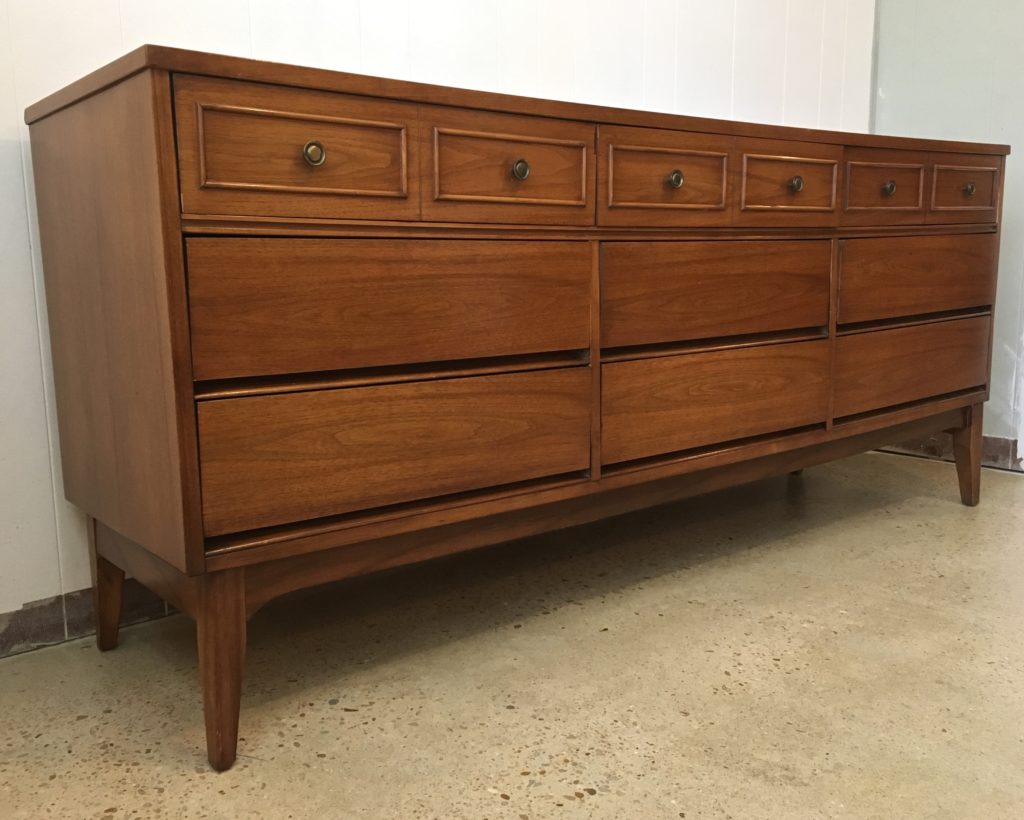 Mid Century Modern Walnut Triple Lowboy Dresser by Dixie Furniture EPOCH