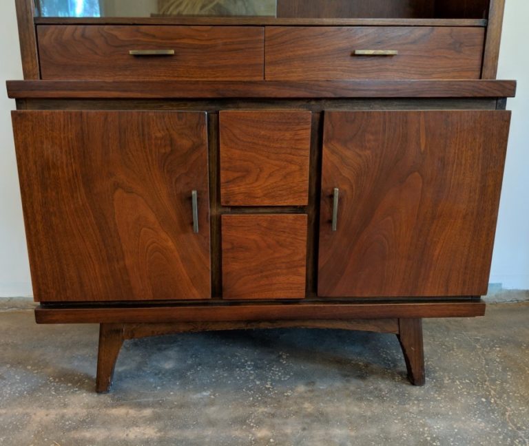 Mid Century Modern Walnut China Sliding Glass Doors, Splayed