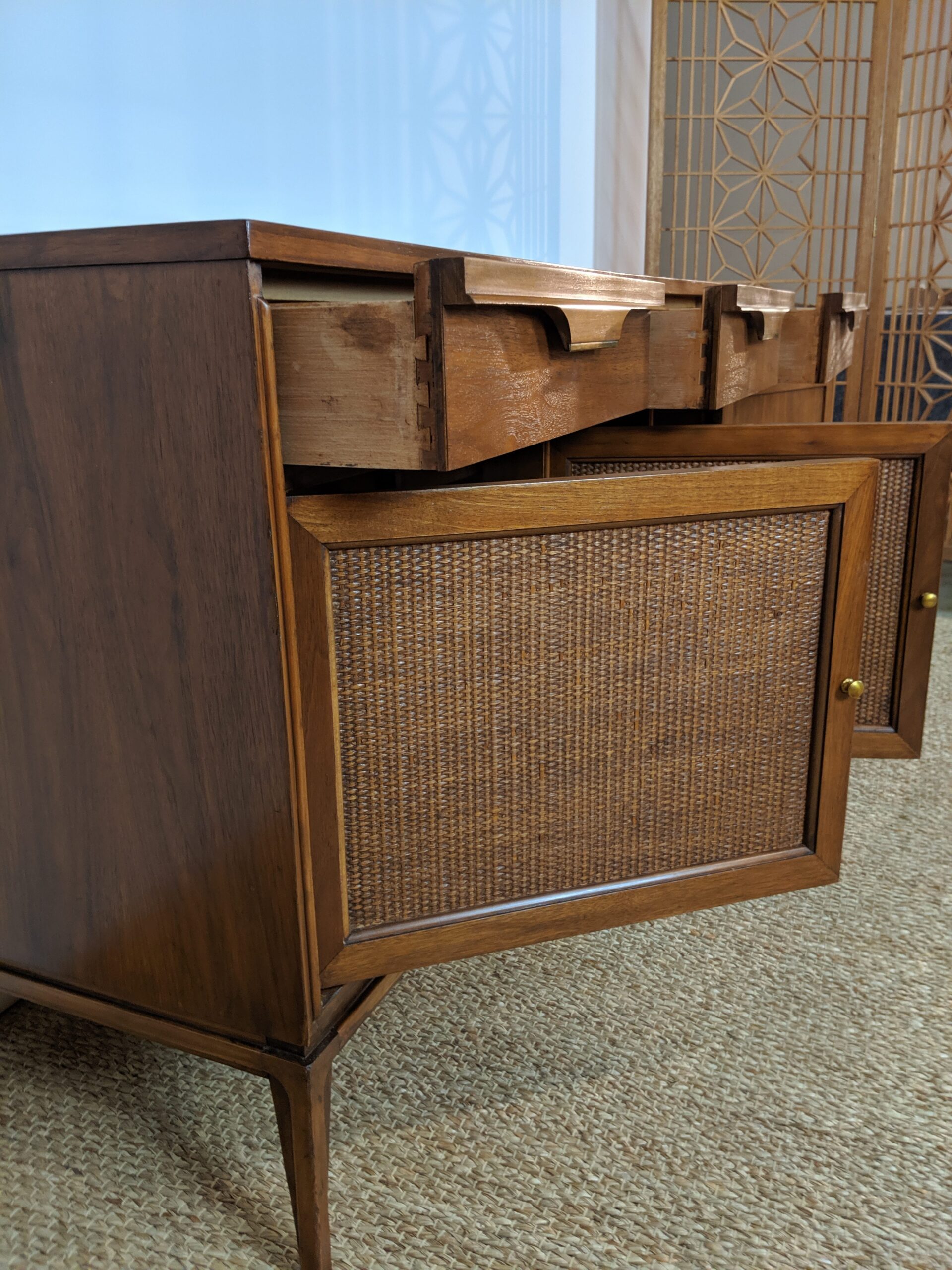 Mid Century Modern Walnut and Rattan Credenza by Basic Witz for Hudson - Image 6