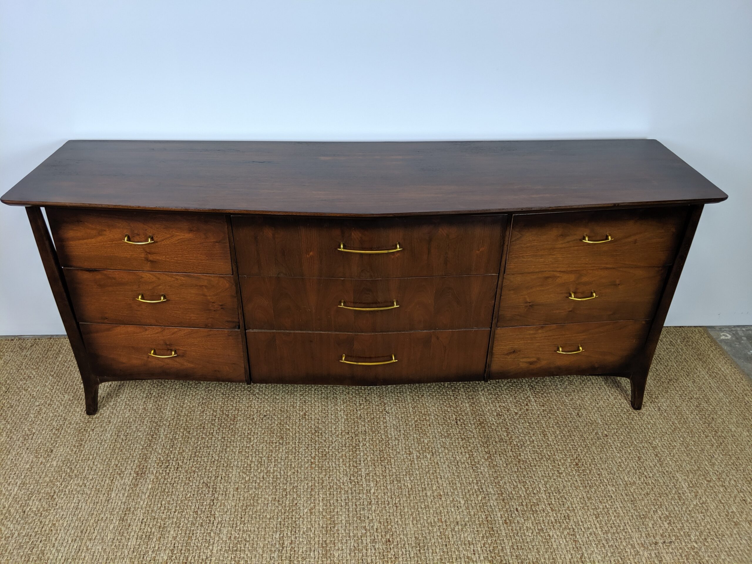 Mid Century Modern Walnut Nine Drawer Dresser, Unagusta, Forward - Image 5