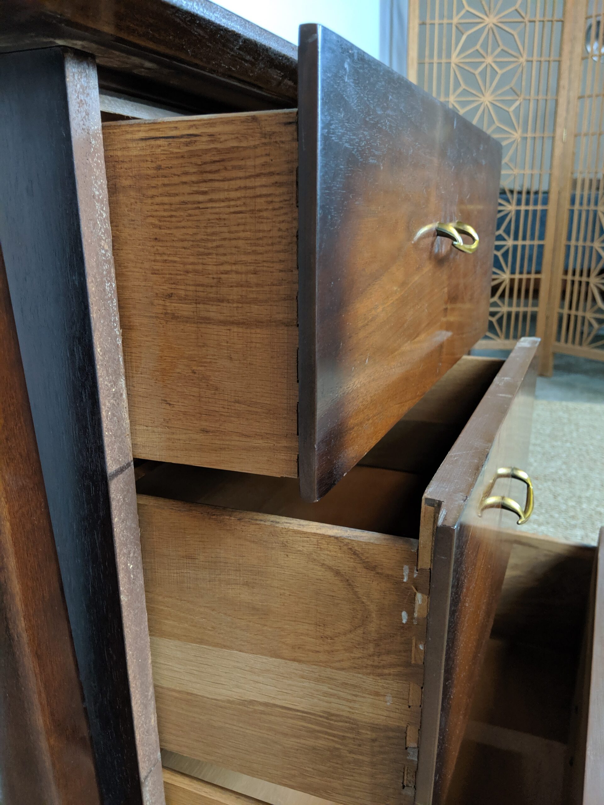 Mid Century Modern Walnut Nine Drawer Dresser, Unagusta, Forward - Image 9